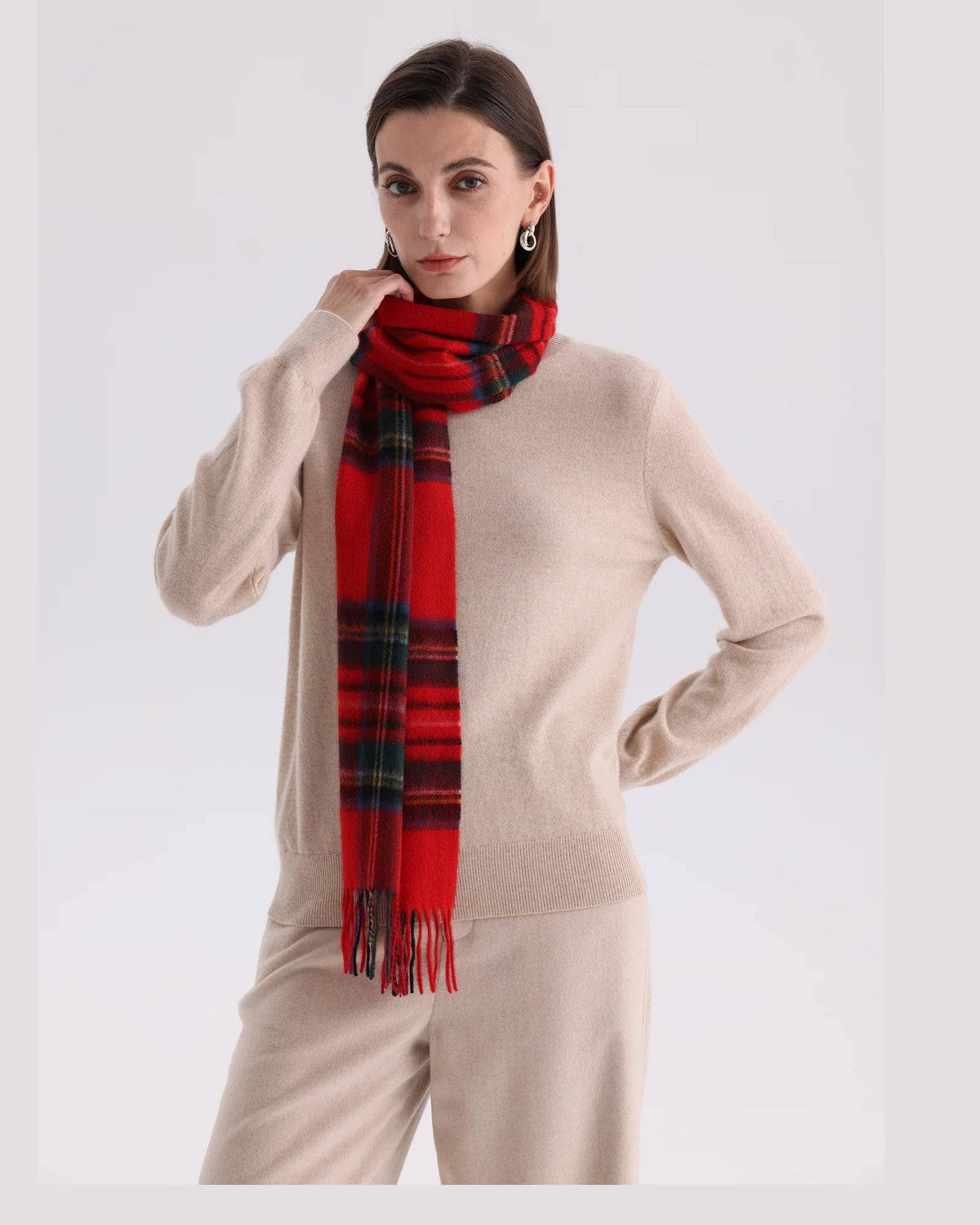 Check & Color-Block Cashmere Scarf - 70.87 x 11.81 in