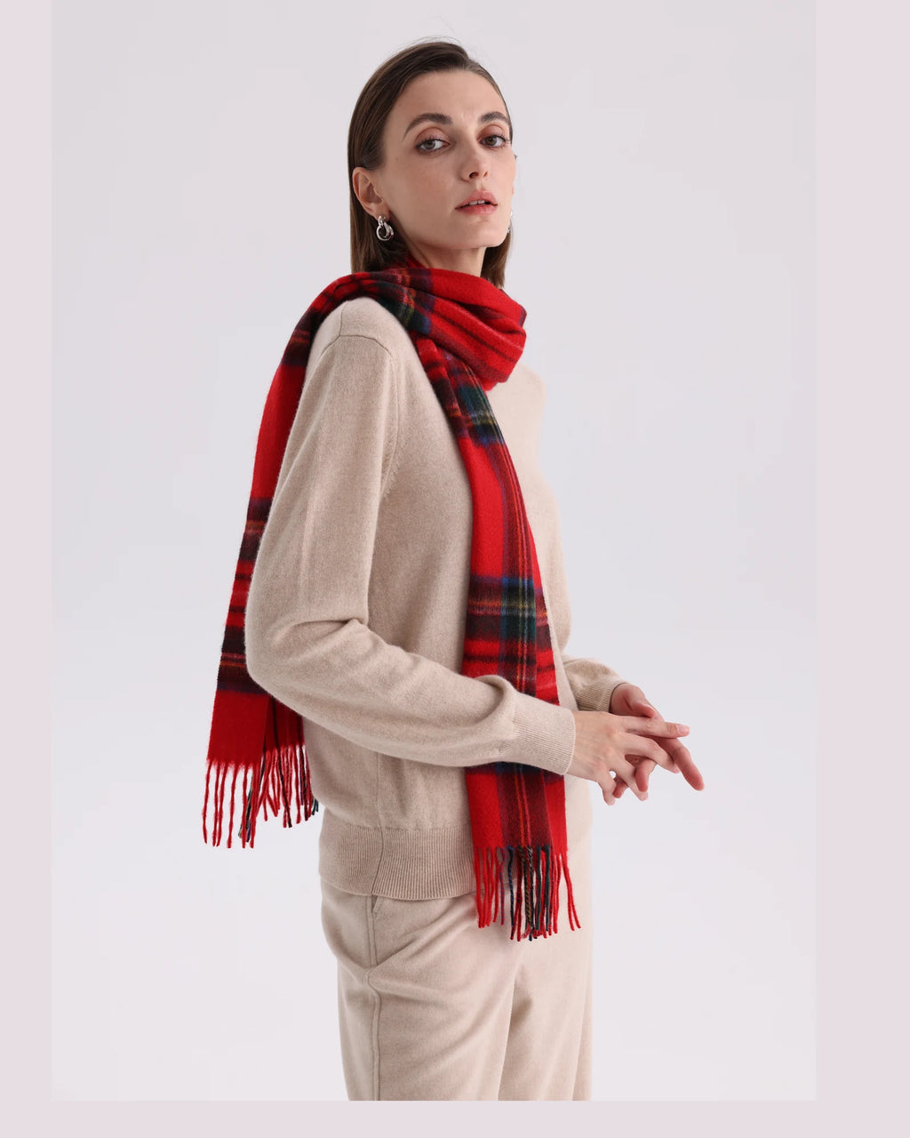 Check & Color-Block Cashmere Scarf - 70.87 x 11.81 in