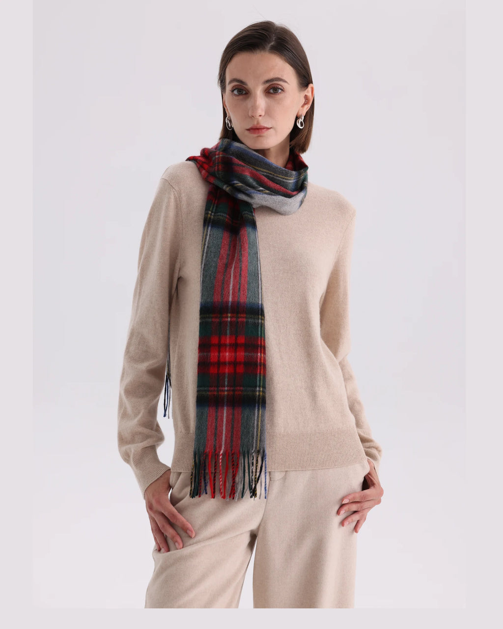 Check & Color-Block Cashmere Scarf - 70.87 x 11.81 in