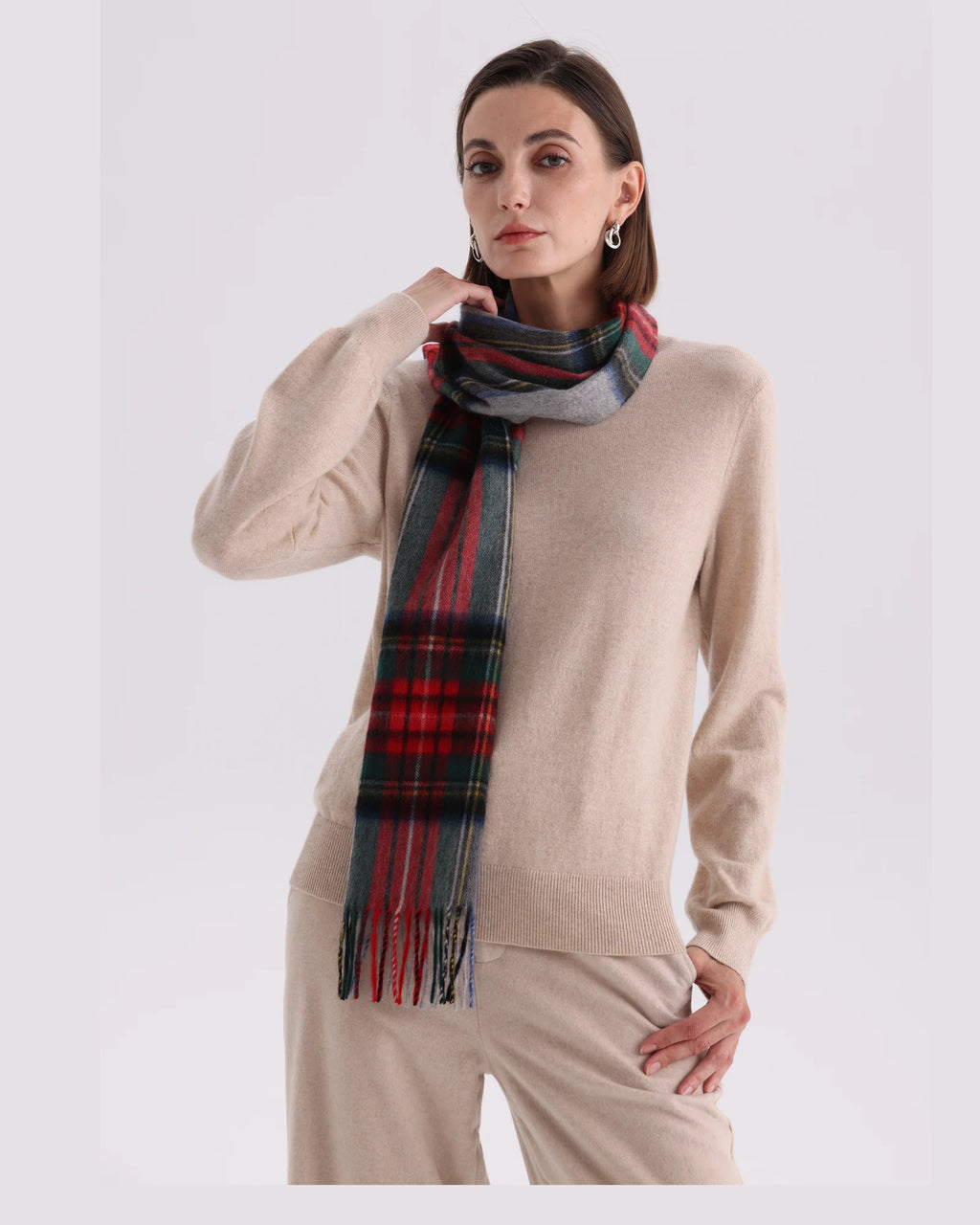 Check & Color-Block Cashmere Scarf - 70.87 x 11.81 in