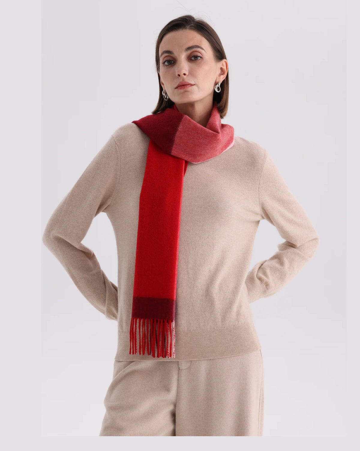 Check & Color-Block Cashmere Scarf - 70.87 x 11.81 in