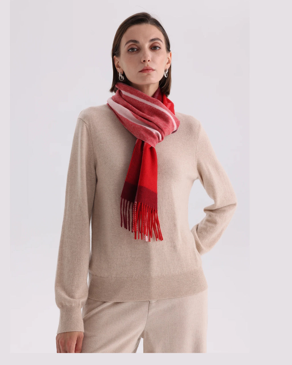 Check & Color-Block Cashmere Scarf - 70.87 x 11.81 in