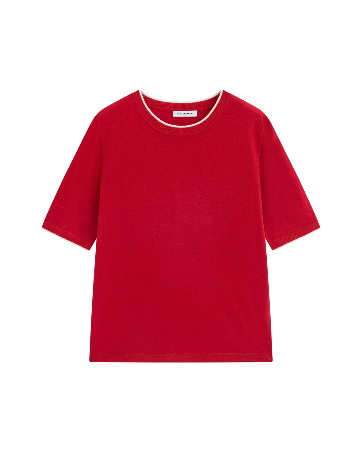 A+ Collection Seamless Merino Wool Contrast Trim Knit Top