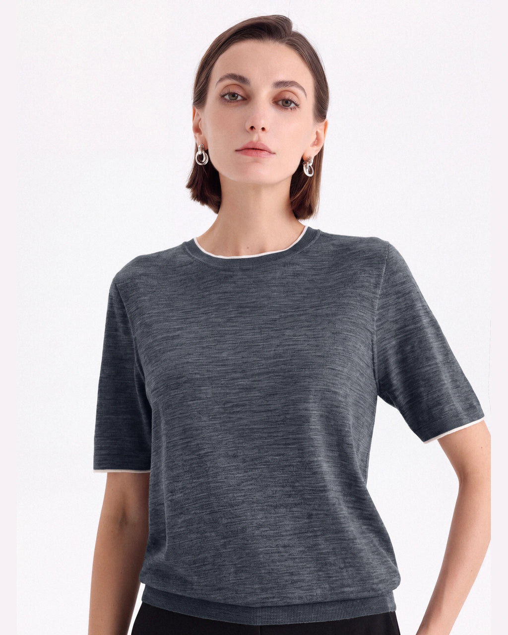 A+ Collection Seamless Merino Wool Contrast Trim Knit Top