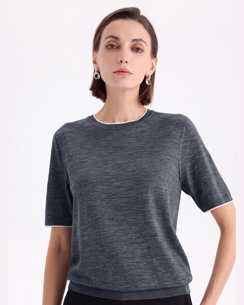 A+ Collection Seamless Merino Wool Contrast Trim Knit Top