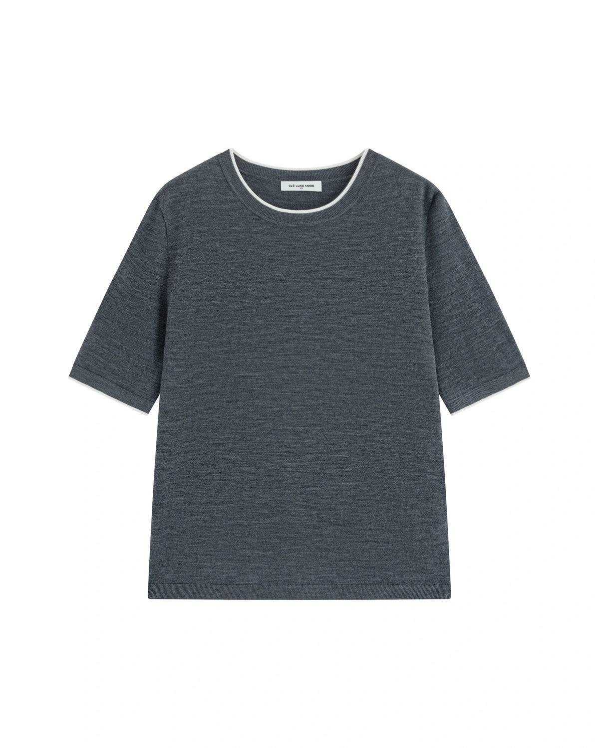 A+ Collection Seamless Merino Wool Contrast Trim Knit Top