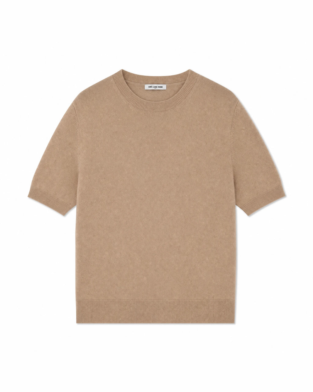 Pure Mongolian Cashmere Short-Sleeve Crewneck Sweater