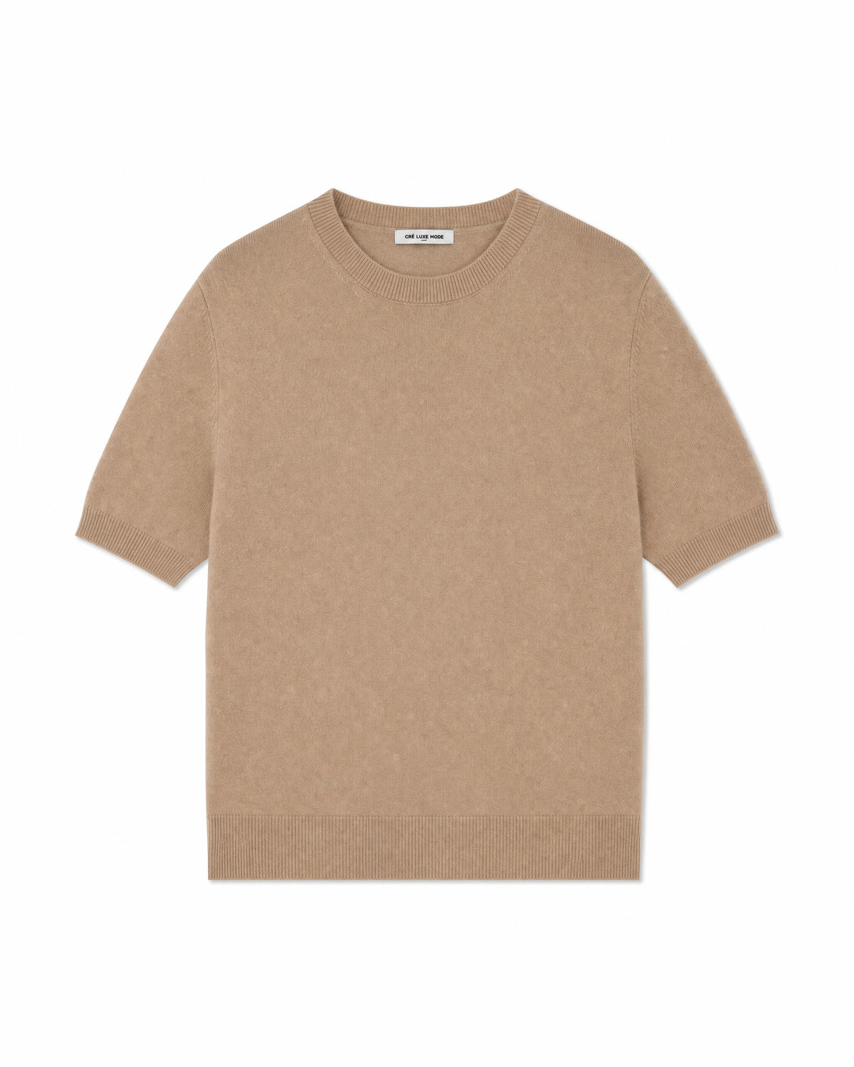 Pure Mongolian Cashmere Short-Sleeve Crewneck Sweater