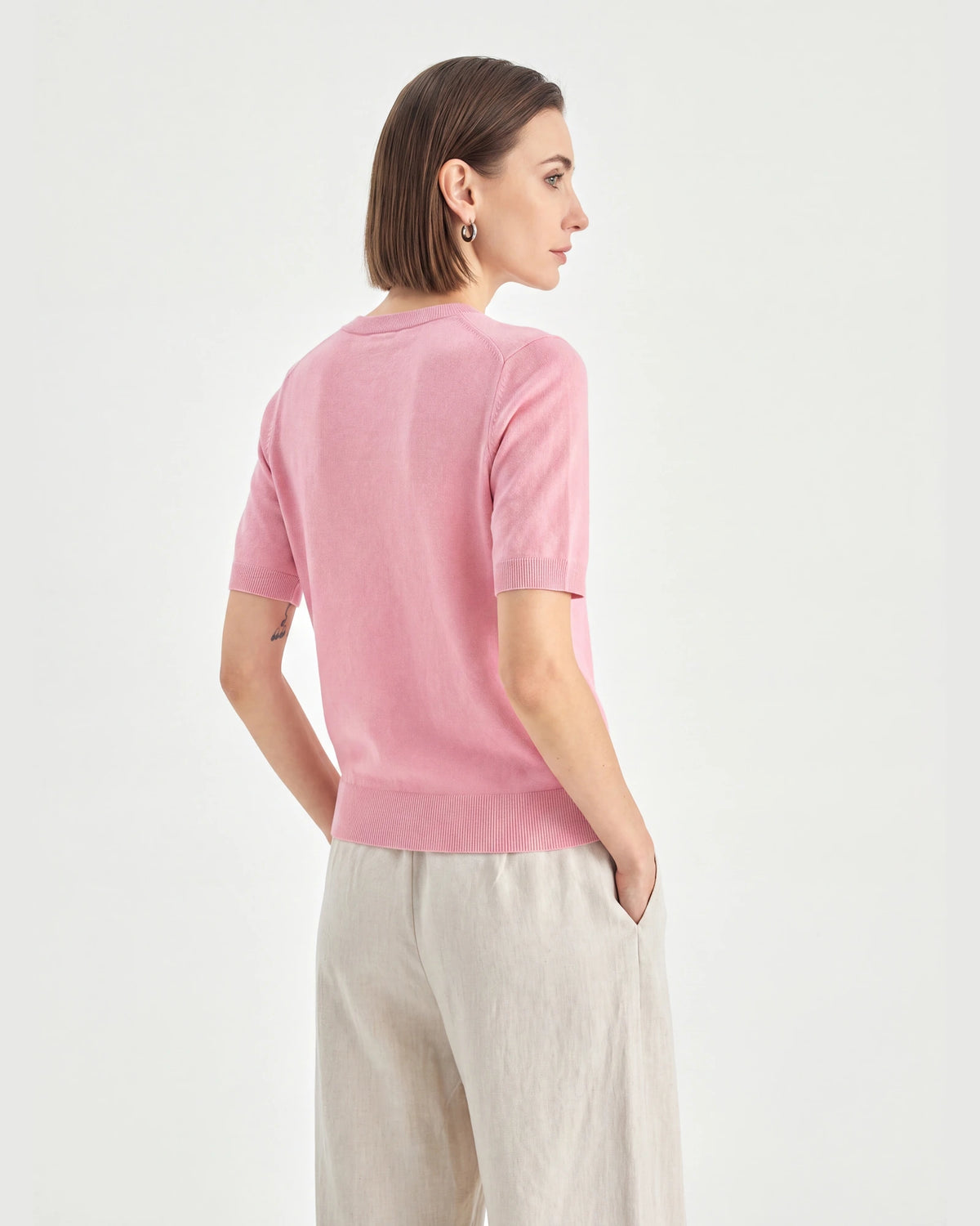 Pure Mongolian Cashmere Short-Sleeve Crewneck Sweater