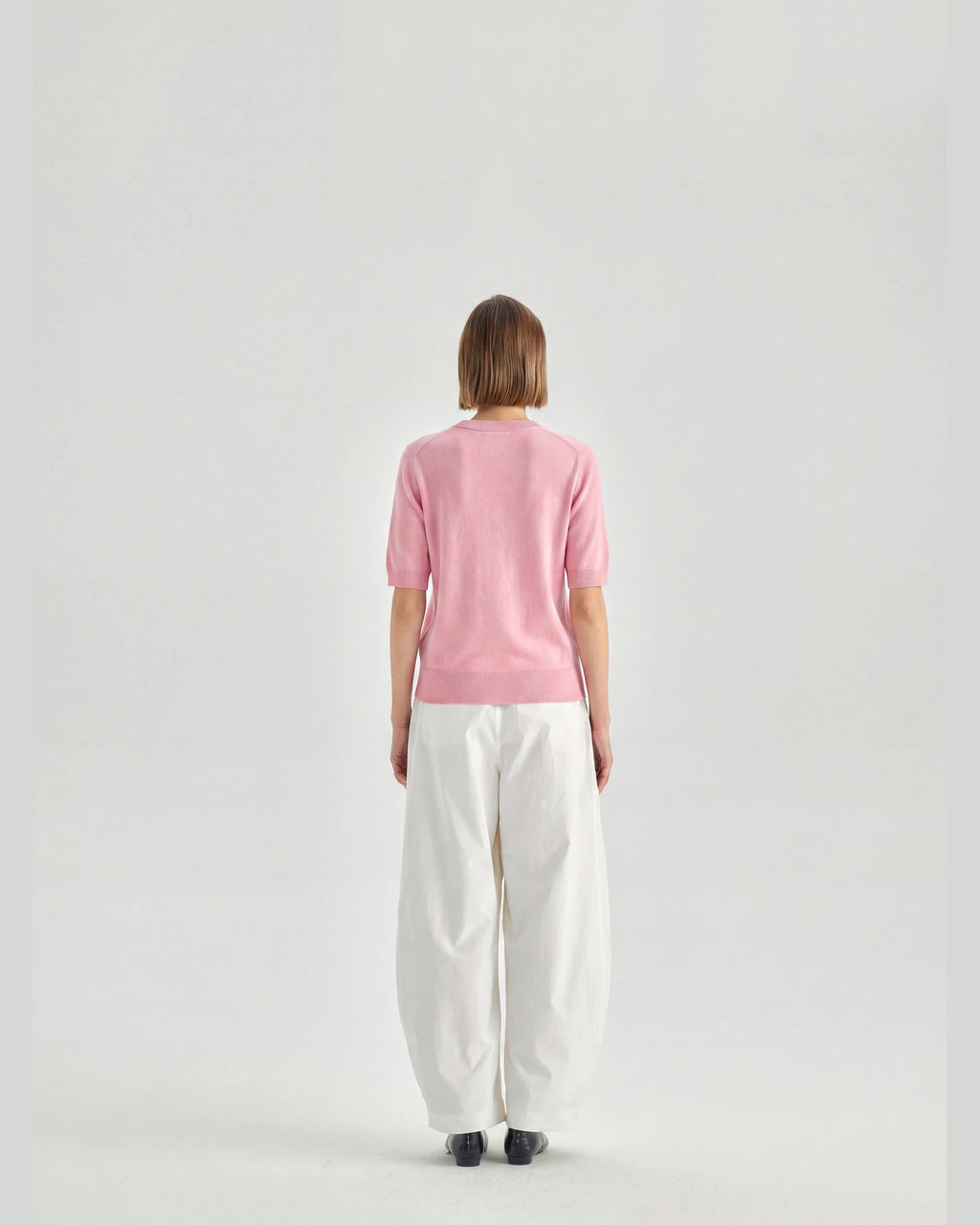 Pure Mongolian Cashmere Short-Sleeve Crewneck Sweater