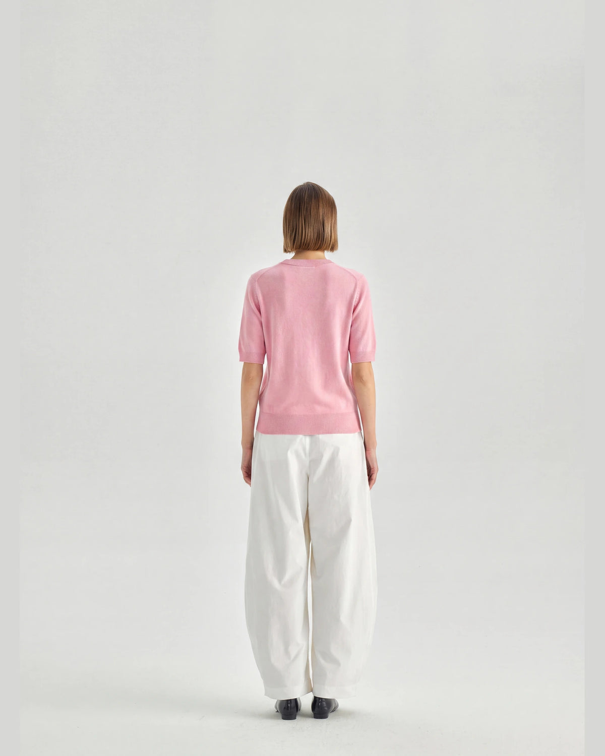 Pure Mongolian Cashmere Short-Sleeve Crewneck Sweater