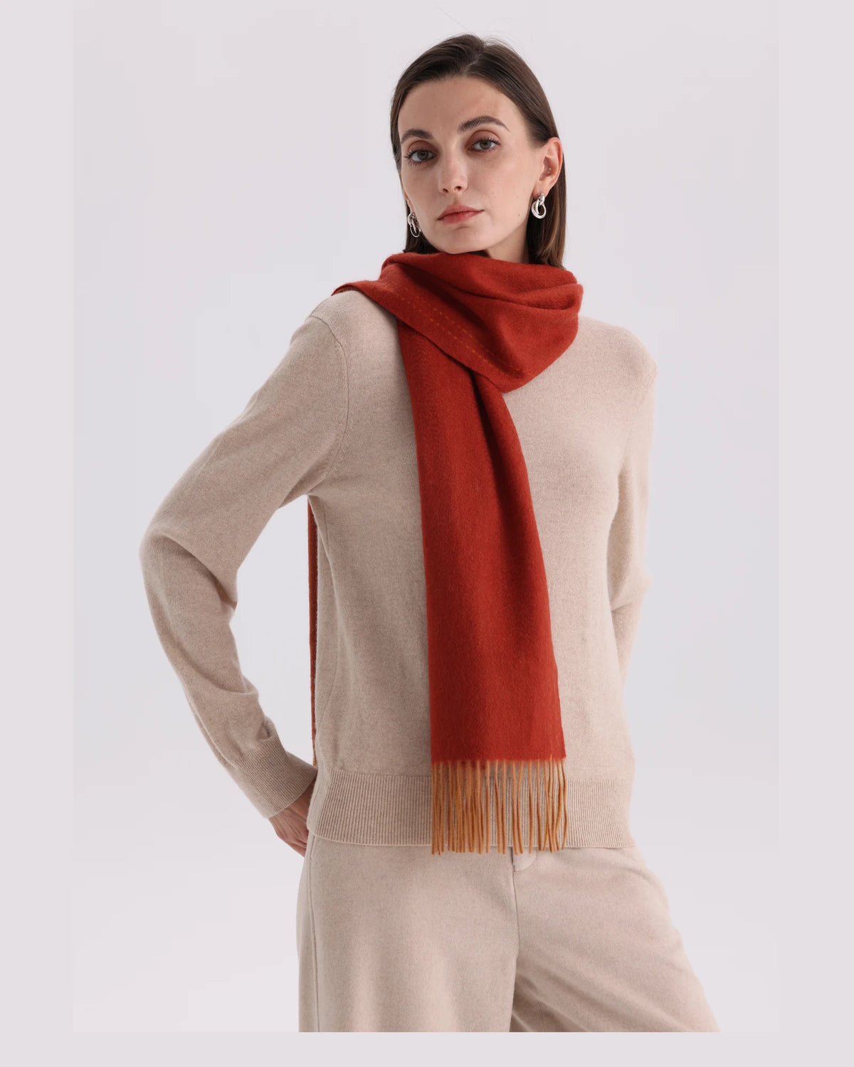 Double-Layer Two-Tone Cashmere Scarf - 70.87 x 11.81 in