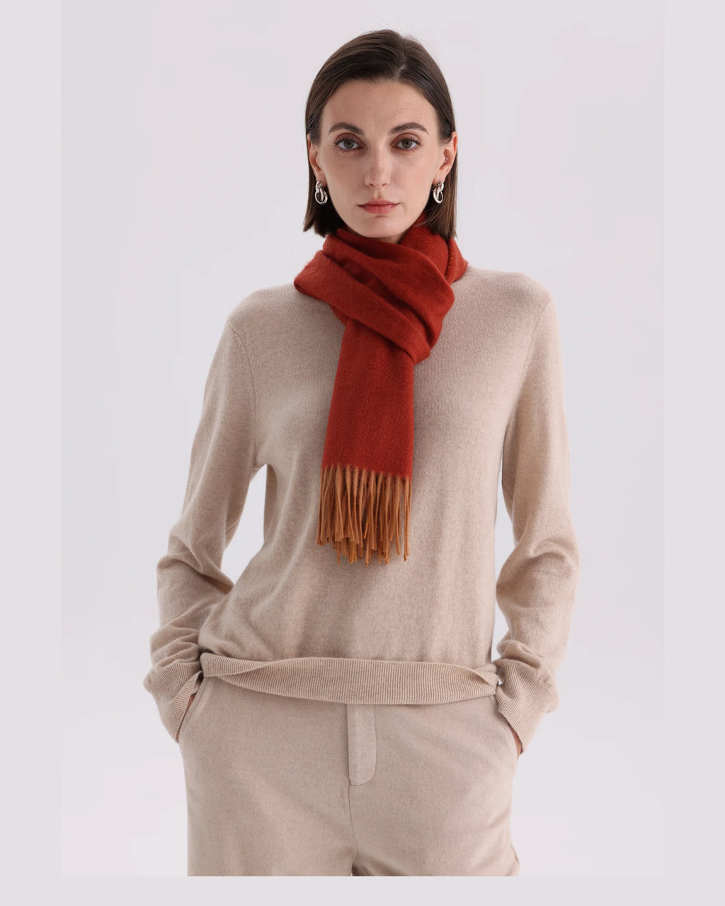 Double-Layer Two-Tone Cashmere Scarf - 70.87 x 11.81 in
