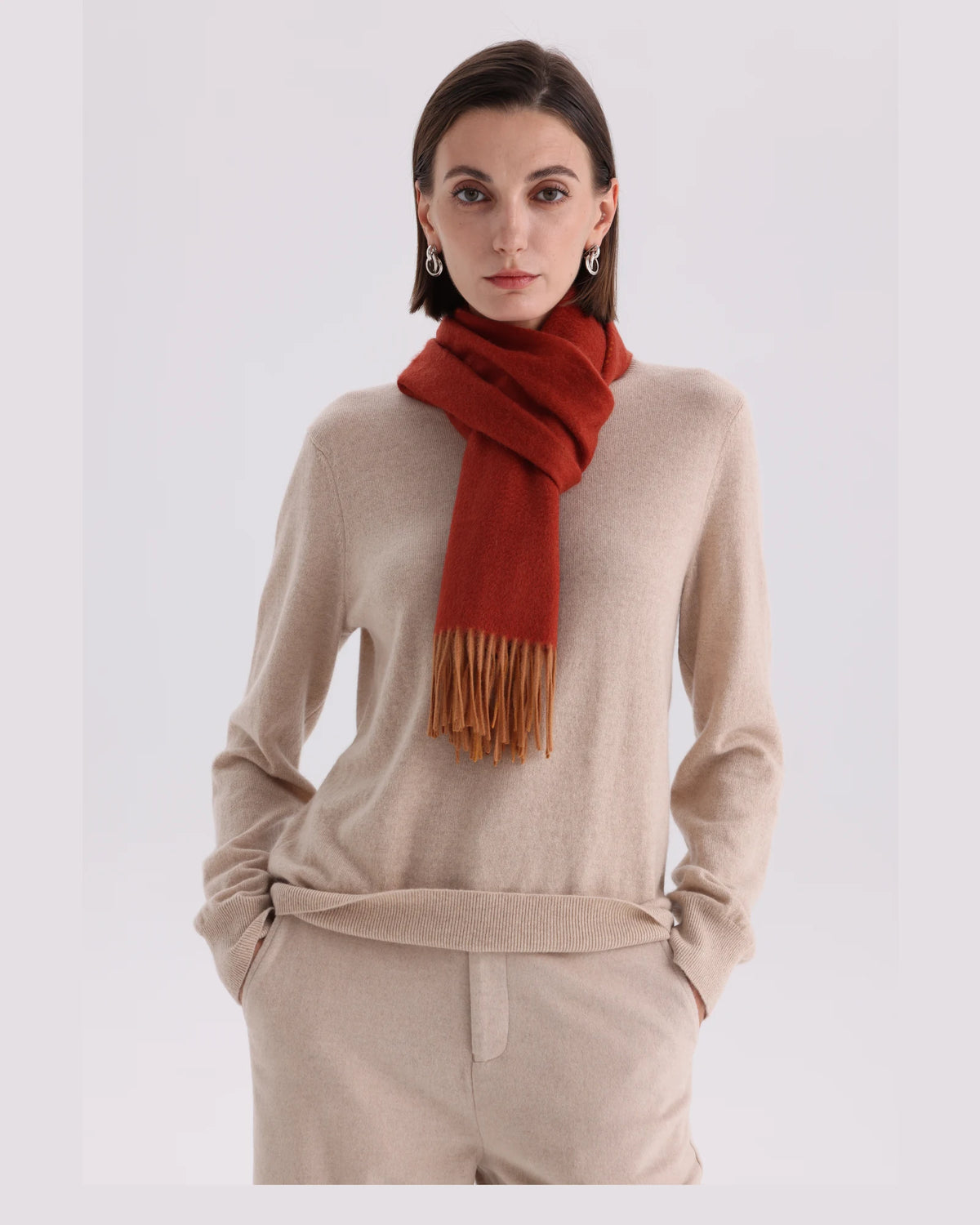 Double-Layer Two-Tone Cashmere Scarf - 70.87 x 11.81 in