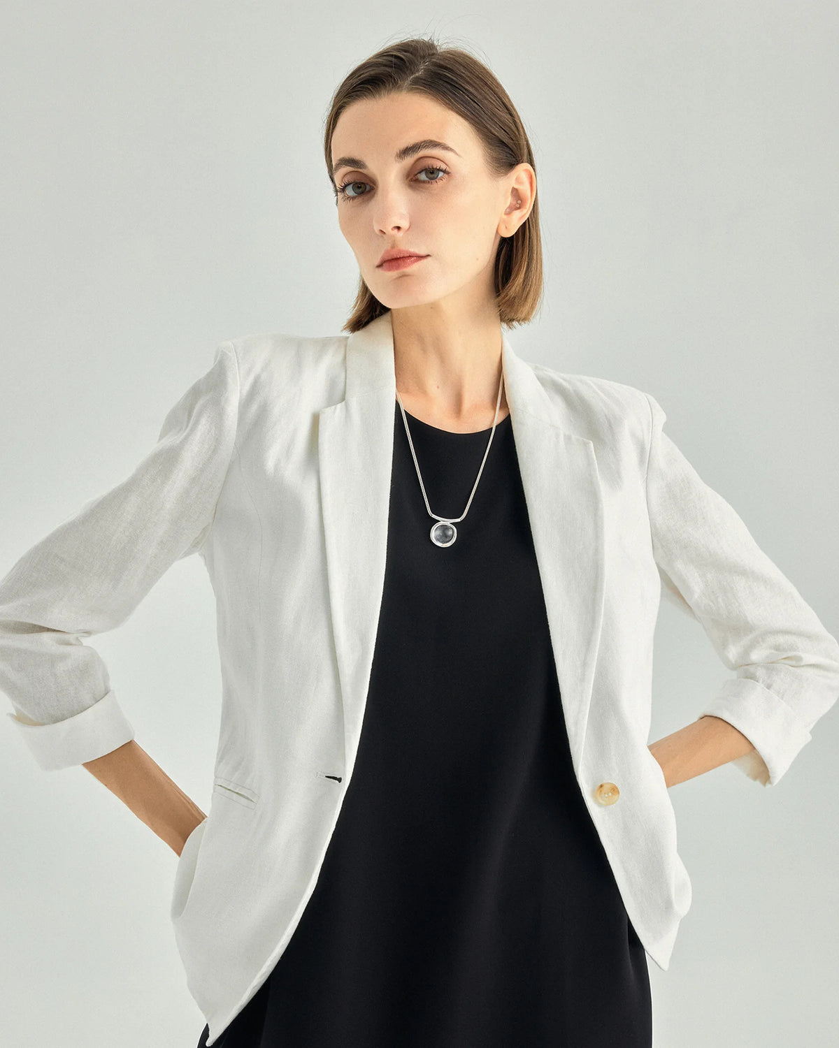 Linen Viscose Three-Quarter-Sleeve Blazer