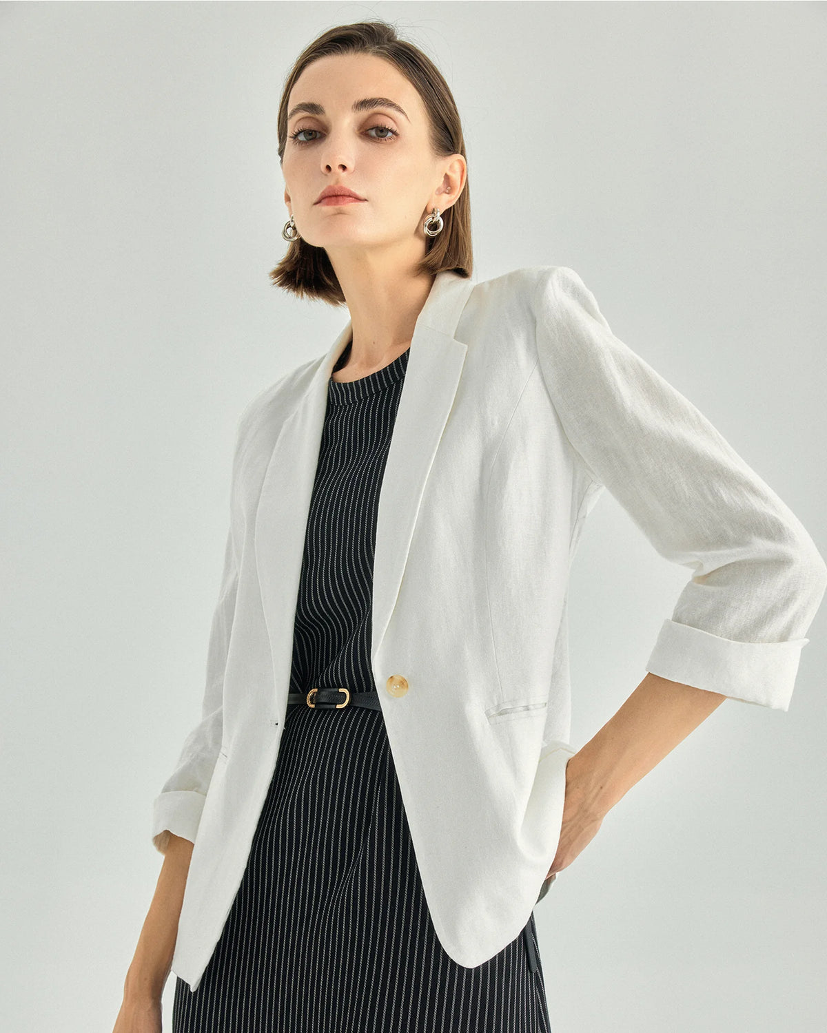 Linen Viscose Three-Quarter-Sleeve Blazer