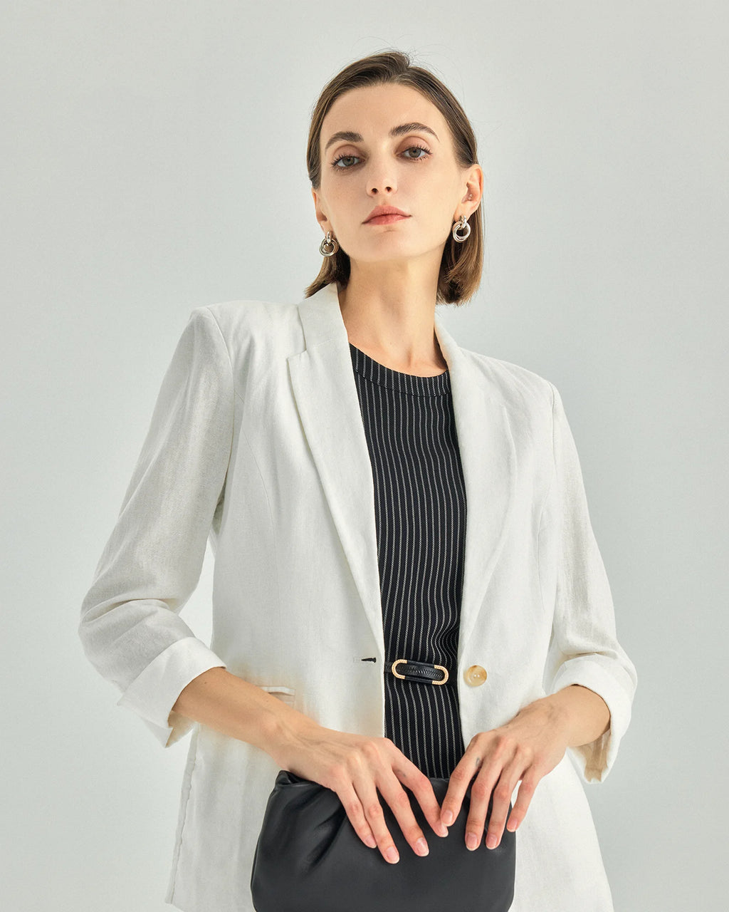 Linen Viscose Three-Quarter-Sleeve Blazer