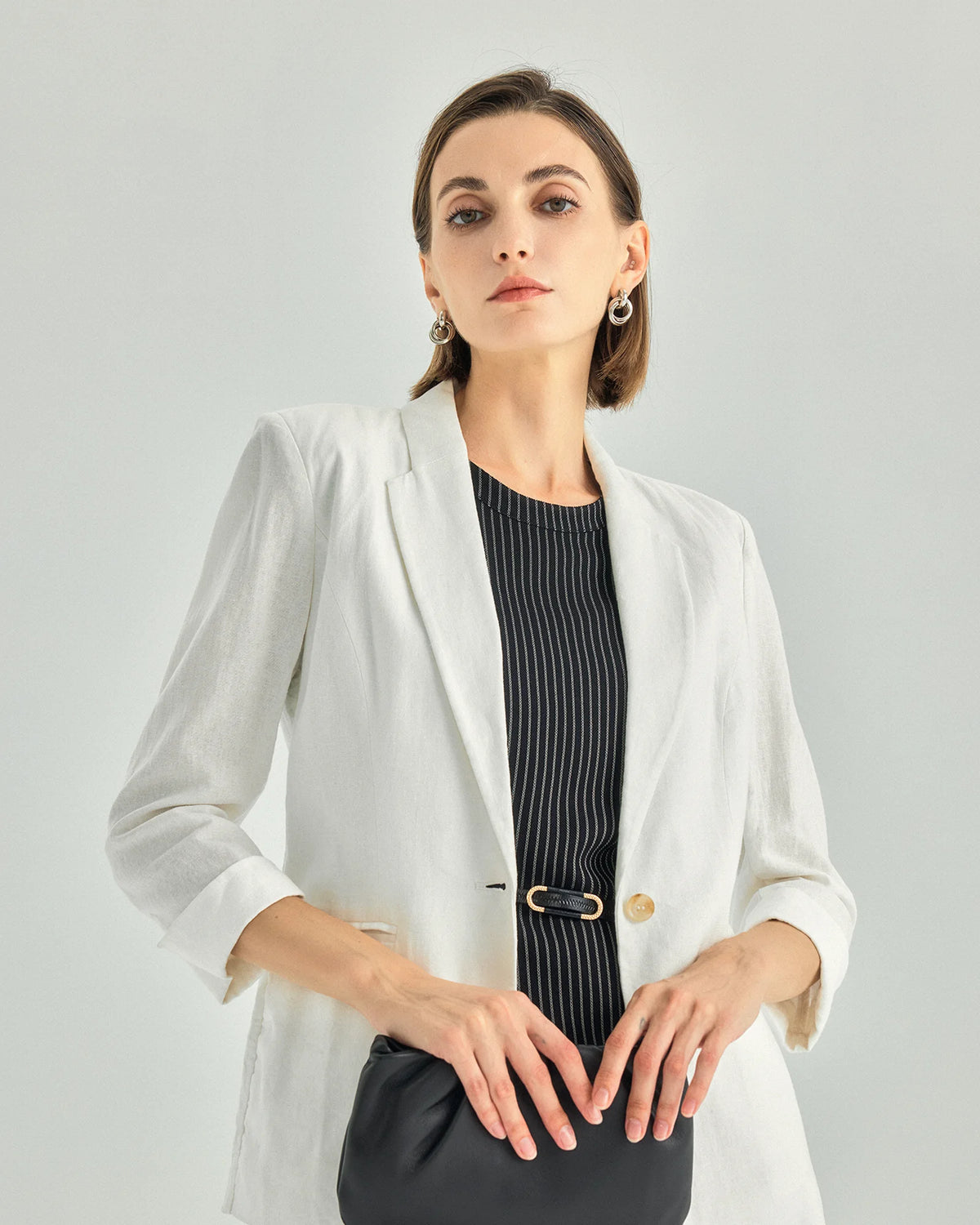 Linen Viscose Three-Quarter-Sleeve Blazer