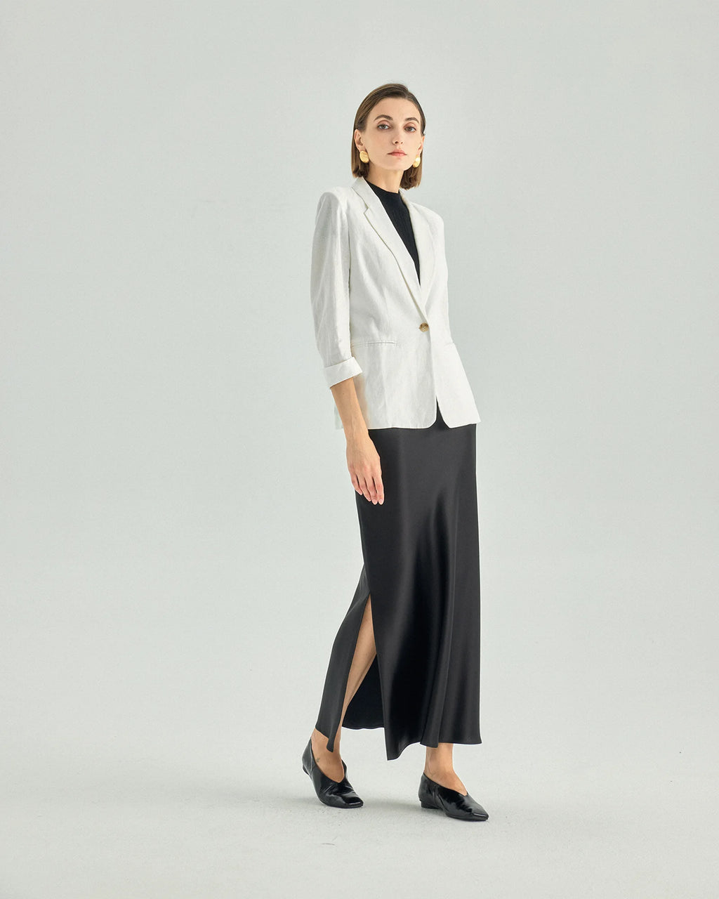 Linen Viscose Three-Quarter-Sleeve Blazer