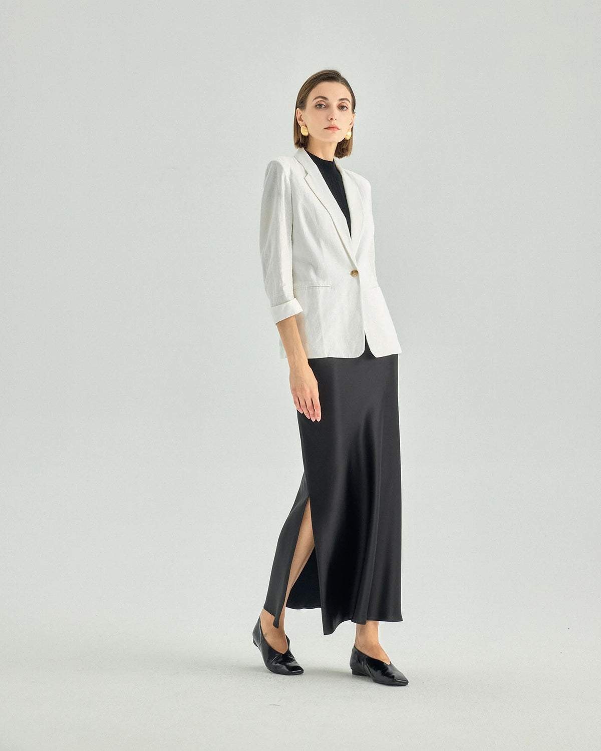 Linen Viscose Three-Quarter-Sleeve Blazer