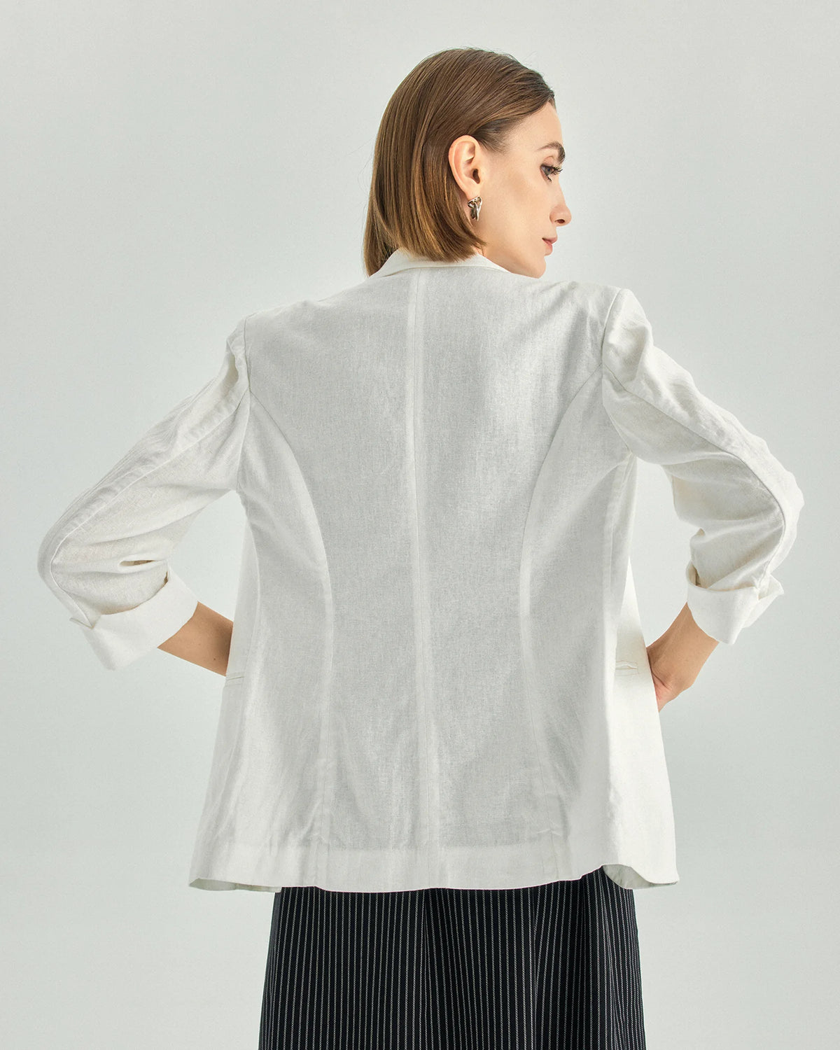 Linen Viscose Three-Quarter-Sleeve Blazer