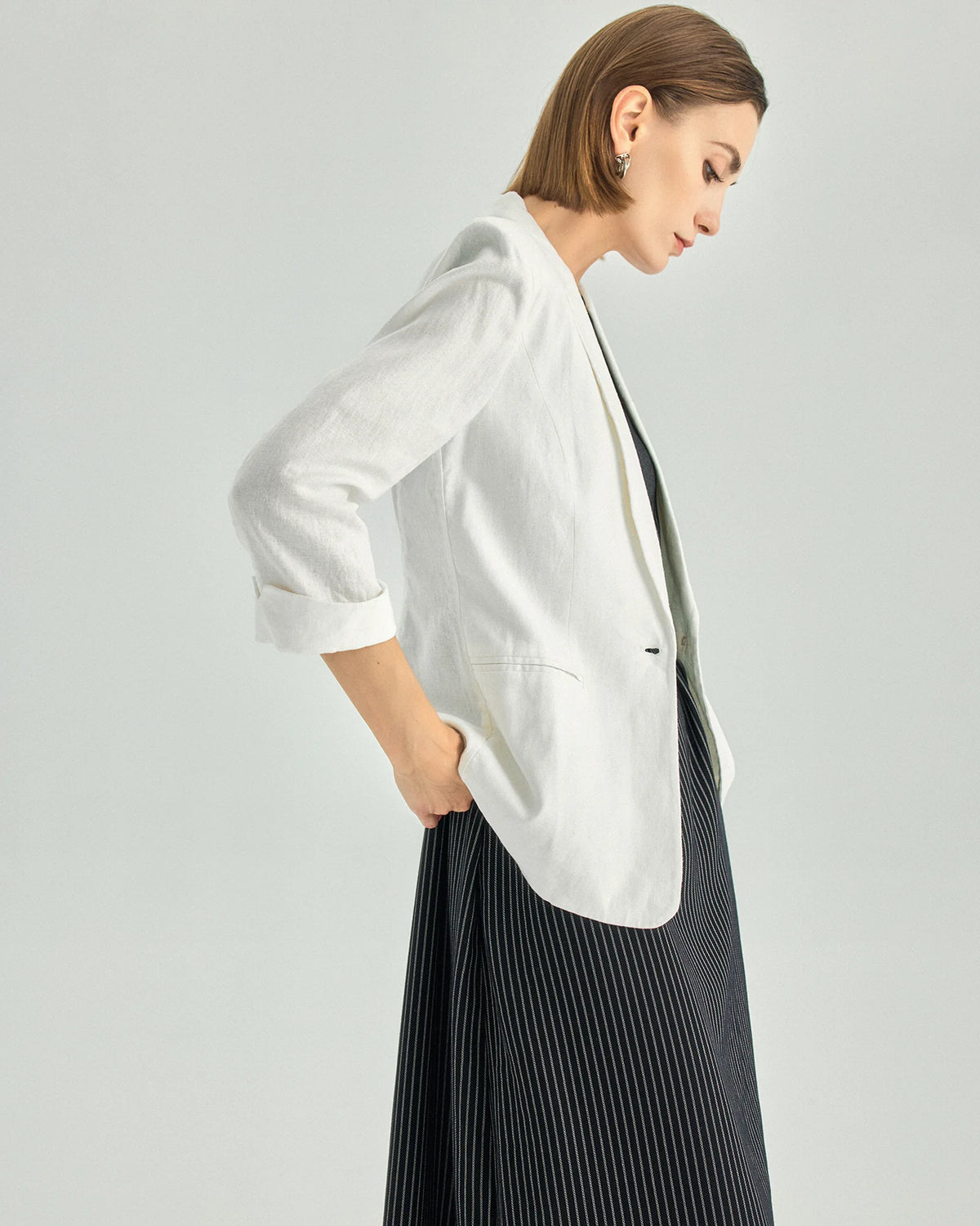 Linen Viscose Three-Quarter-Sleeve Blazer