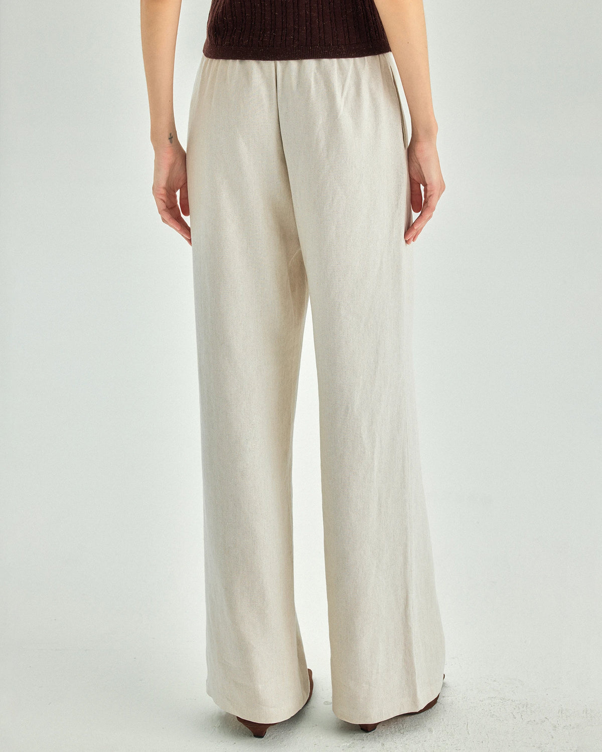 Linen Blend High-Rise Wide-Leg Trousers