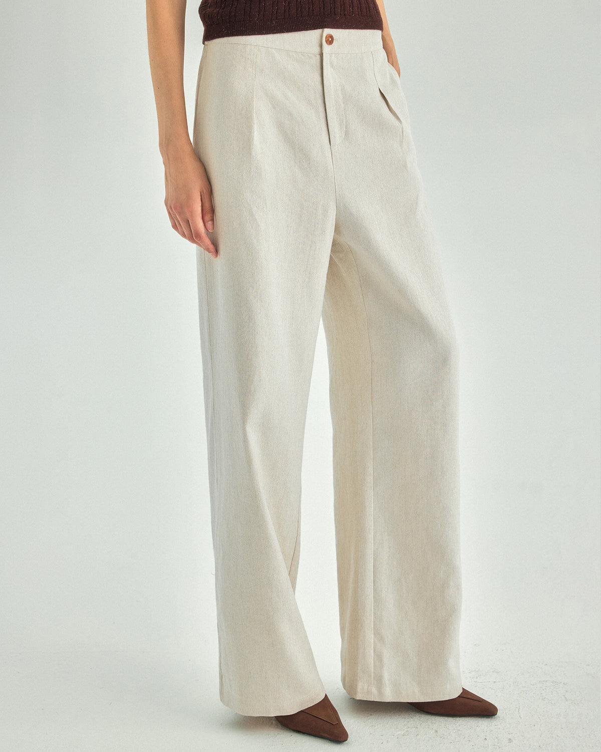 Linen Blend High-Rise Wide-Leg Trousers