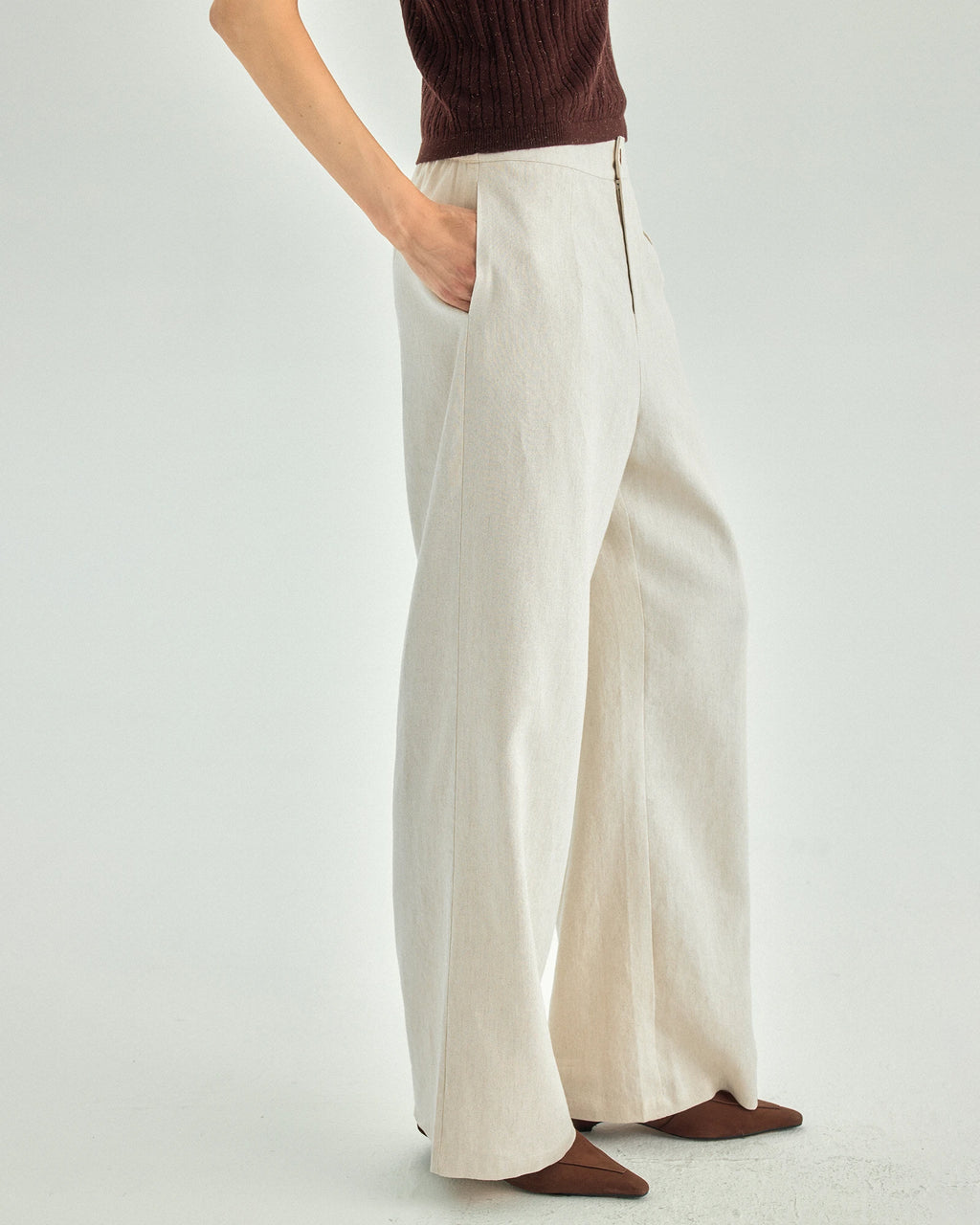 Linen Blend High-Rise Wide-Leg Trousers