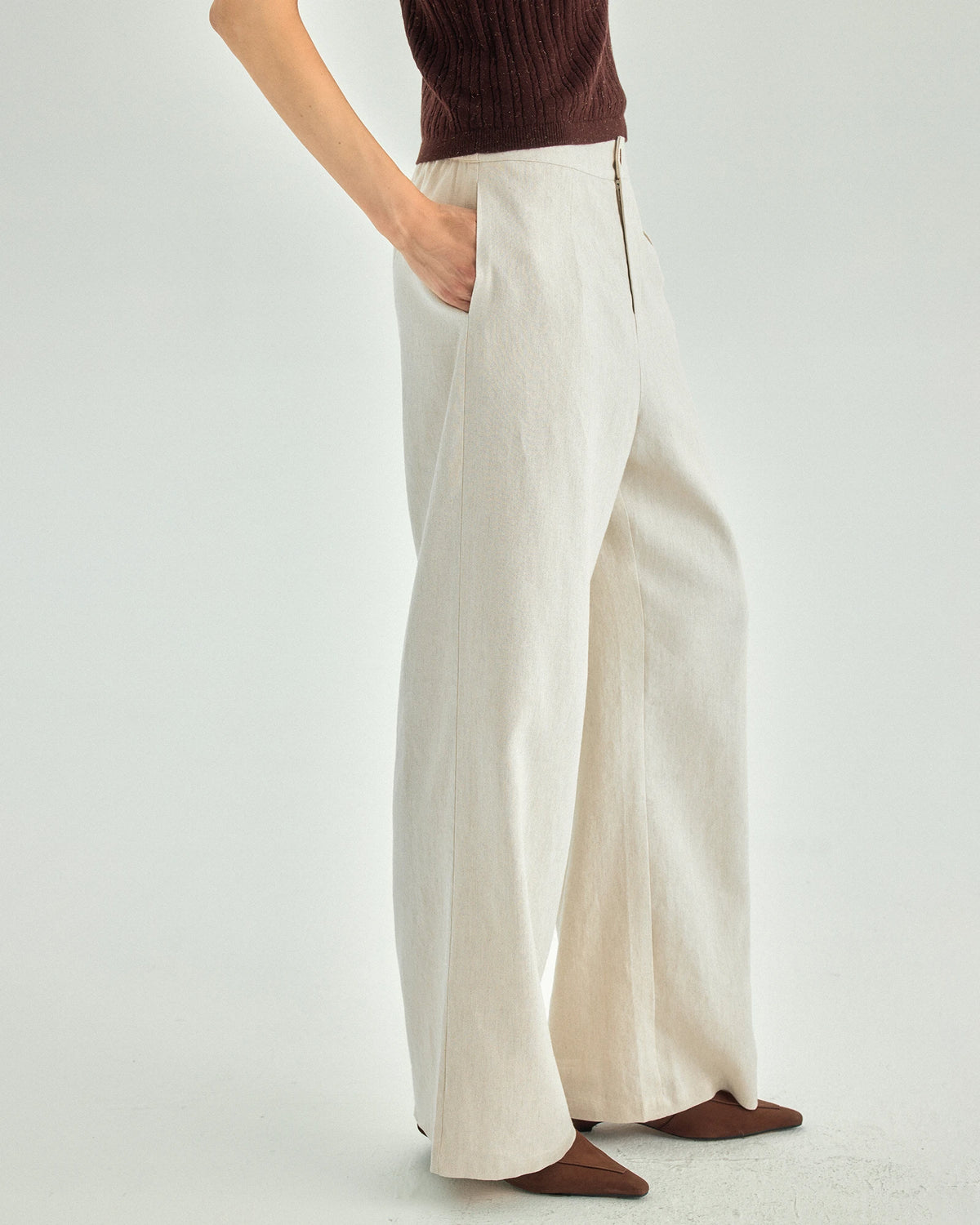 Linen Blend High-Rise Wide-Leg Trousers