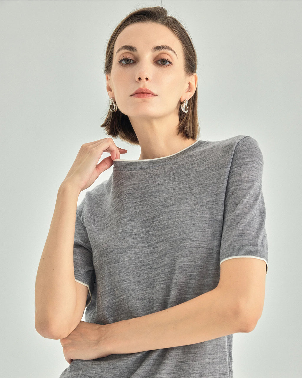 A+ Collection Seamless Merino Wool Contrast Trim Knit Top