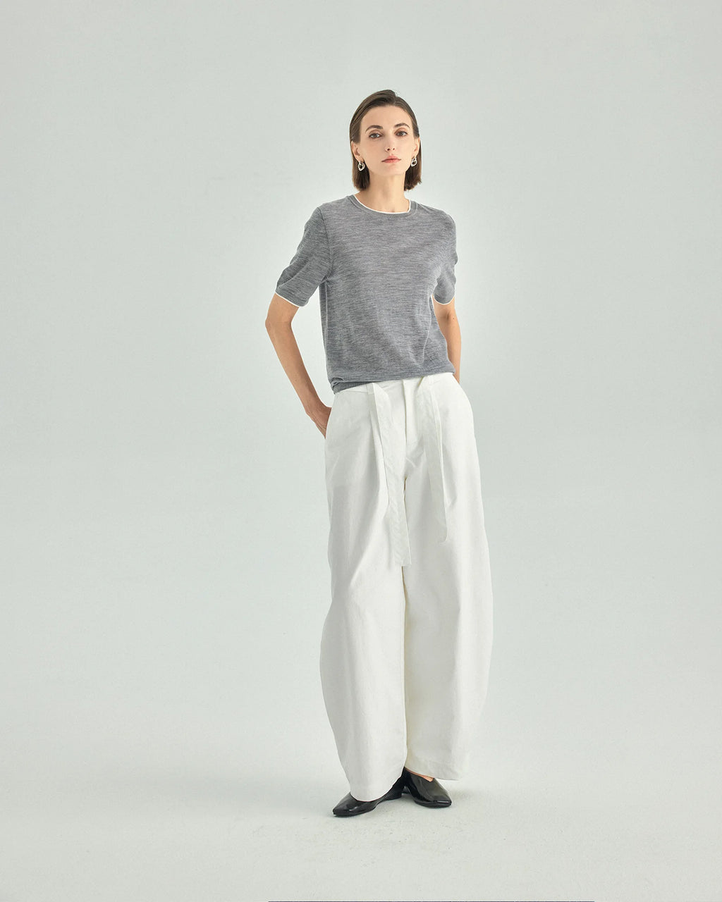 A+ Collection Seamless Merino Wool Contrast Trim Knit Top