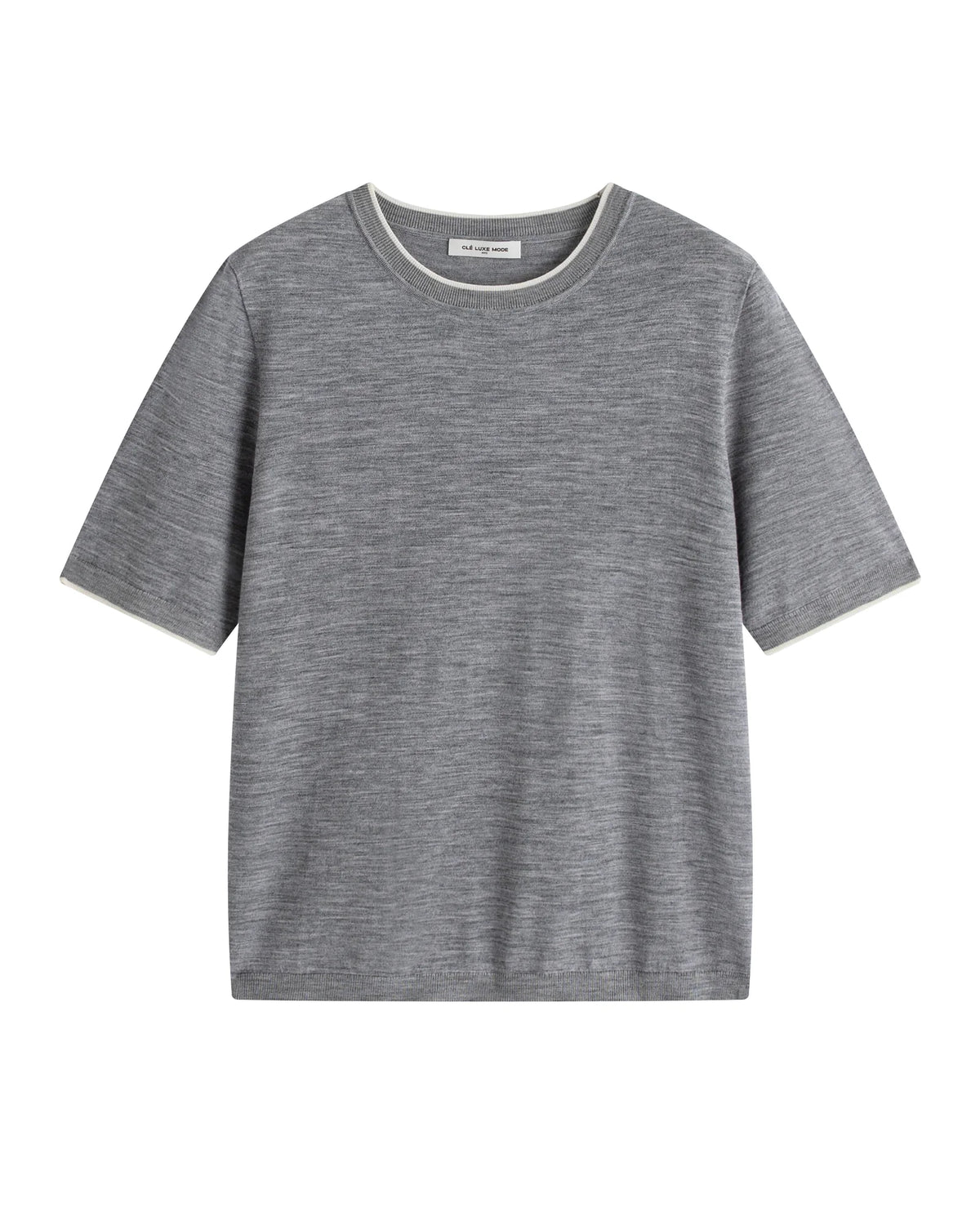 A+ Collection Seamless Merino Wool Contrast Trim Knit Top