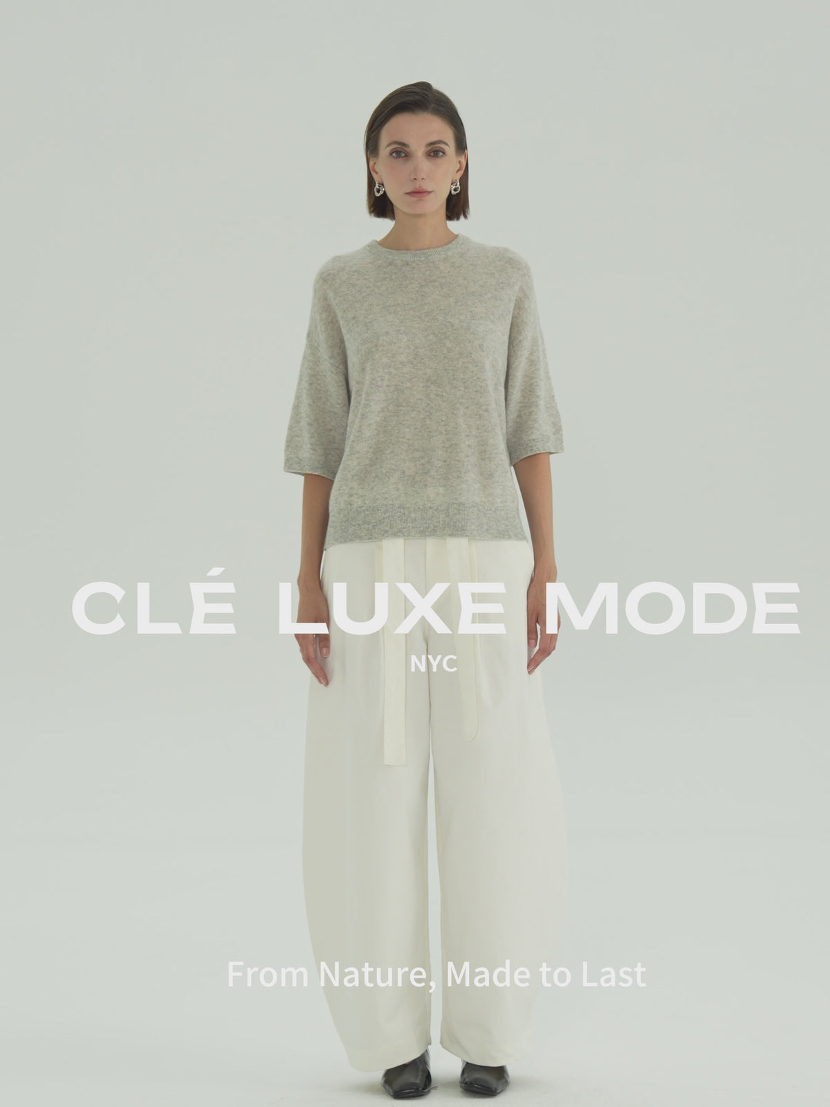 Cashmere Silk Elbow-Sleeve Crewneck Sweater