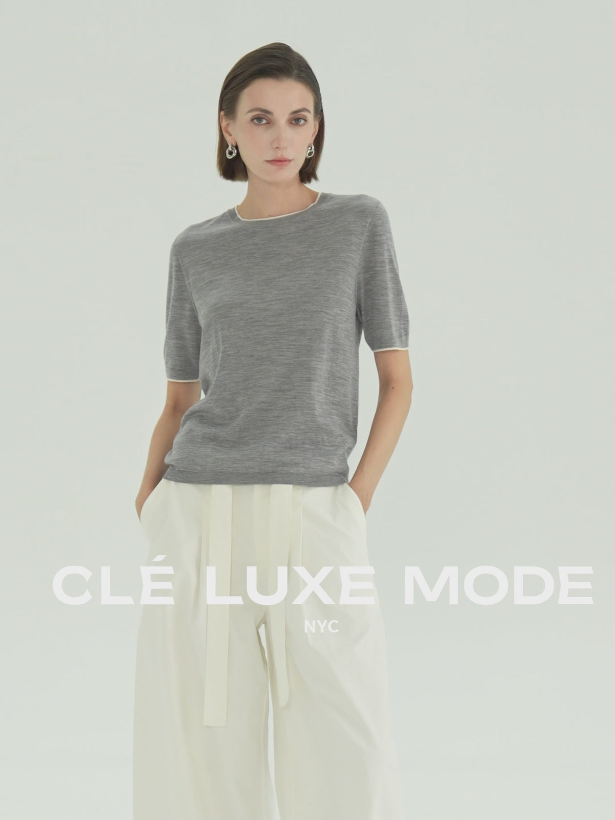 A+ Collection Seamless Merino Wool Contrast Trim Knit Top