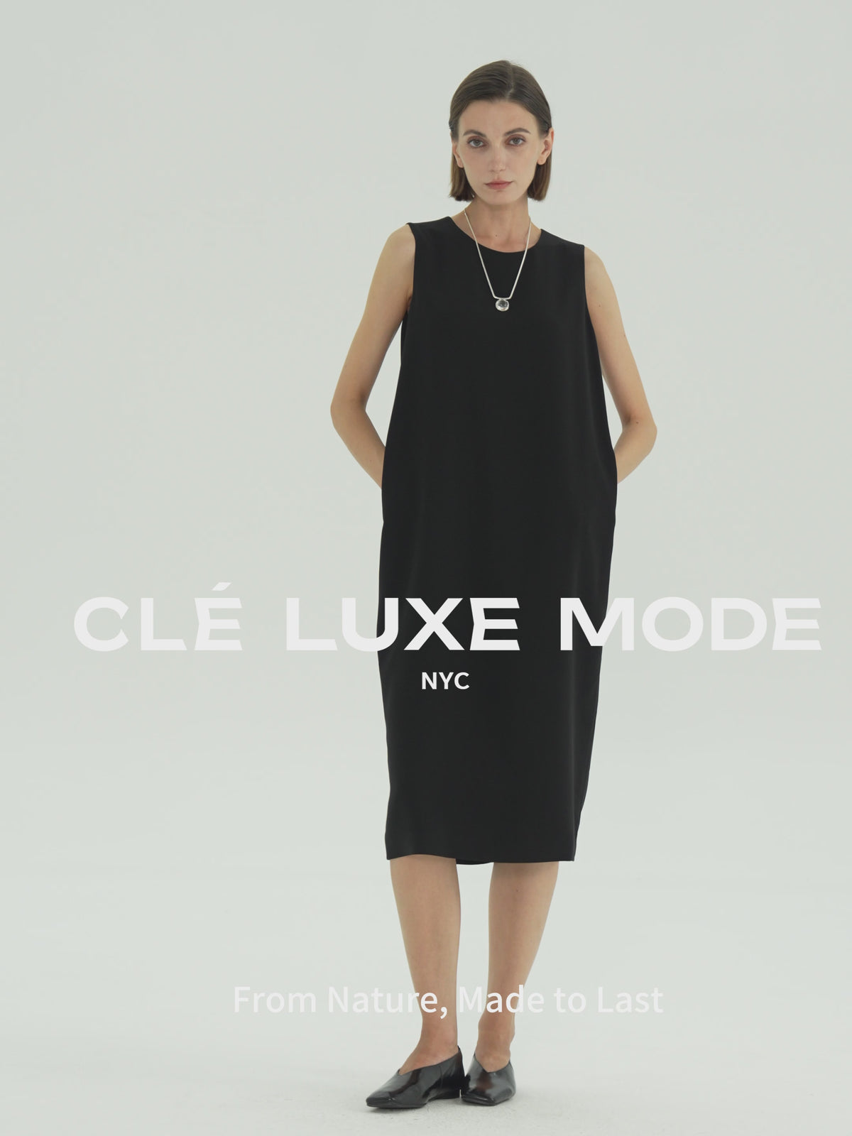 Acetate Blend Sleeveless Column Midi Dress