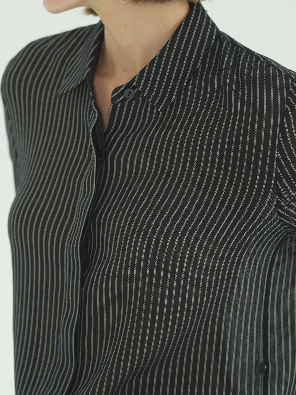 Striped Draped Hidden-Placket Shirt