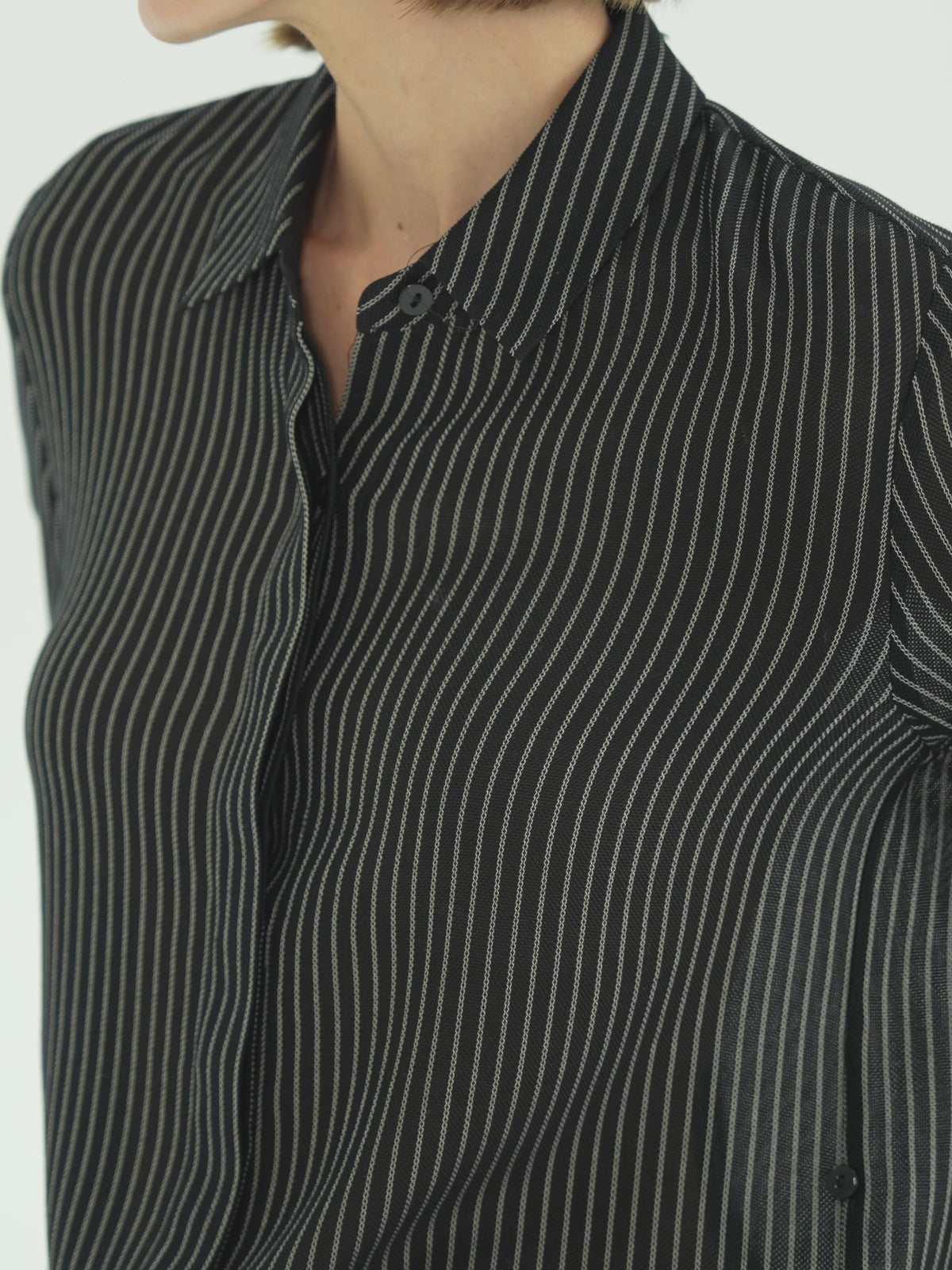 Striped Draped Hidden-Placket Shirt